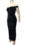 Black Ruffle Sexy A Word Shoulder Bodycon Pure Color Korea Velvet Long Dress MY9351-4