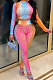 Red Colorful Long Sleeve High Neck Crop Top Pencil Pants Hollow Out See-Through Sets YT3290-2
