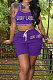 Purple Casual Letter Print Tank Shorts Solid Color Sport Sets YSH86245-5