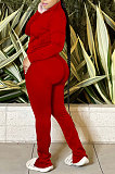 Red Sport Women Solid Color Zipper Cardigan Split Pants Sets HR8192 -2