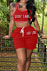 Red Casual Letter Print Tank Shorts Solid Color Sport Sets YSH86245 -1