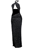 Black Sexy Night Club Hot Drilling Crystal Long Dress