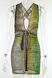 Khaki Euramerican Hip Sleeveless Tight Sexy Dew Chest Backless Bandage Mini Dress FLY21235-2