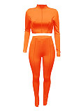 White Women Autumn Mid High Collar Ribber Solid Color Bodycon High Waist Pants Sets Q959-1