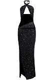 Black Sexy Night Club Hot Drilling Crystal Long Dress