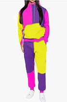 Yellow Newest Spliced Long Sleeve Hoodie Sweat Pants Two-Piece YMT6186-2