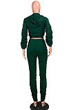 Black Wholesale Velvet Ruffle Sleeve Zip Front Hooded Coat Slit Pants Sport Sets YMT6234-3