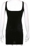Black Euramerican Sexy Ring Hollow Out Hip Velvet Solid Color Condole Belt Mini Dress HLR17140