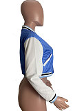 Light Blue Women Spliced Contrast Color Long Sleeve Pocket Jacket MOL171-1