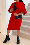 Red Women Fashion Casual Pure Color Loose Midi Dress GLS10031-3