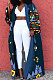 Blue Women Fashion Joket Long Cardigan Loose Printing Jacket NO Waistband DY6943-5