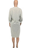 Gray Women Fashion Casual Pure Color Loose Midi Dress GLS10031-1