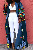White Women Fashion Joket Long Cardigan Loose Printing Jacket NO Waistband DY6943-1