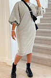 Black Women Fashion Casual Pure Color Loose Midi Dress GLS10031-4