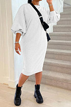 White Women Fashion Casual Pure Color Loose Midi Dress GLS10031-2