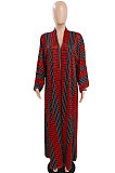Red Women Fashion Joket Long Cardigan Loose Printing Jacket NO Waistband DY6943-3