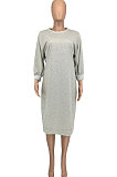 Gray Women Fashion Casual Pure Color Loose Midi Dress GLS10031-1