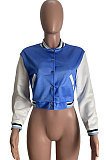 Light Blue Women Spliced Contrast Color Long Sleeve Pocket Jacket MOL171-1