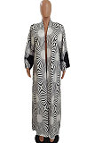 Black Women Fashion Joket Long Cardigan Loose Printing Jacket NO Waistband DY6943-4