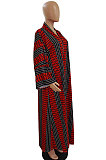 Red Women Fashion Joket Long Cardigan Loose Printing Jacket NO Waistband DY6943-3