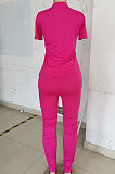 Orange Women Shirred Detail Pure Color Short Sleeve T Shirt Bodycon Pants Sets AL153-4