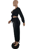 Black Cotton Blend Long Sleeve Cardigan Cute Tassle Bodycon Skirts Sets S66313-2