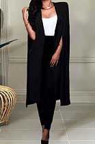 Black Wholesale Elegant Long Cape Coat Pencil Pant Fashion Solid Color Sets TK6198-4