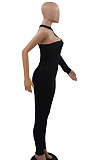 White Women Long Sleeve One Shoulder Solid Color Sexy Bodycon Jumpsuits QMX1012-1