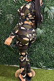 Army Green Cute Camouflage Print Long Sleeve Crop Hoodie High Waist Pencil Pants Sport Sets XMY073 