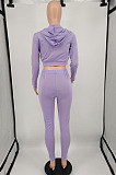 Purple Cotton Blend Long Sleeve Zip Front Coat Pencil Pants Solid Color Sport Sets XMY072-4