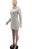 Black Wholesale WoMen Long Sleeve Hooded Sport Casual  Mini Dress QSS51048-5