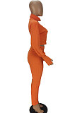 Orange Women Long Sleeve Zipper Pure Color Bodycon Pants Sets QMQ7064-1
