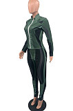 Army Green Autumn Winter New Digital Print Long Sleeve Zip Front Coat Pencil Pants Casual Sets QSS51047-2