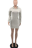 White Wholesale WoMen Long Sleeve Hooded Sport Casual  Mini Dress QSS51048-3