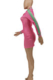 Pink Euramerican Women Long Sleeve Zipper Casual Tight Mini Dress HZF57812-2