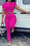 Black Women Shirred Detail Pure Color Short Sleeve T Shirt Bodycon Pants Sets AL153-6