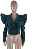 Black Fashion Newest Puff Sleeve Lapel Neck Double-Breasted Solid Color Coat TZ1207-1