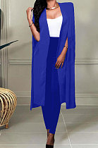 Blue Wholesale Elegant Long Cape Coat Pencil Pant Fashion Solid Color Sets TK6198-1
