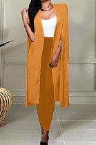 Orange Yellow Wholesale Elegant Long Cape Coat Pencil Pant Fashion Solid Color Sets TK6198-2