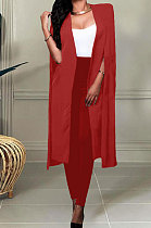 Red Wholesale Elegant Long Cape Coat Pencil Pant Fashion Solid Color Sets TK6198-3