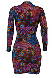 Purple Sexy Women Peacock Feathers Printing Irregular Zipper Mini Dress HZF57811-2