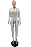 Pink Wholesale Casual Long Sleeve V Neck T-Shirts Drawsting Pants Solid Color Sets PQ8059-3