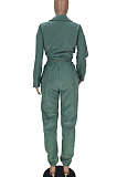 Balck Euramerican Women Corduroy Solid Color Button Tied Turn-Down Collar Cardigan Pants Sets QMQ7066-3
