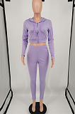 Purple Cotton Blend Long Sleeve Zip Front Coat Pencil Pants Solid Color Sport Sets XMY072-4