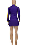 Pink Euramerican Women Long Sleeve Zipper Casual Tight Mini Dress HZF57812-2