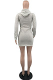 Gray Wholesale WoMen Long Sleeve Hooded Sport Casual  Mini Dress QSS51048-1