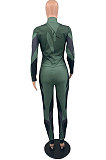 Army Green Autumn Winter New Digital Print Long Sleeve Zip Front Coat Pencil Pants Casual Sets QSS51047-2