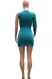 Green Women Sexy Spliced Single Sleeve Round Collar Tops Skirts Sets YF9243-1