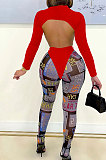 Black Personality Digital Letter Print Long Sleeve Backless Hollow Out Top Bodycon Pants Sexy Sets SZS8161-1