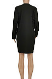 Black Women Pullover Round Collar Casual Printing Loose Pocket Mini Dress HZF57816